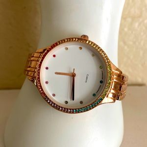 Charming Charlie Rose Gold Tone Quartz With Rhinestones Working Watch
